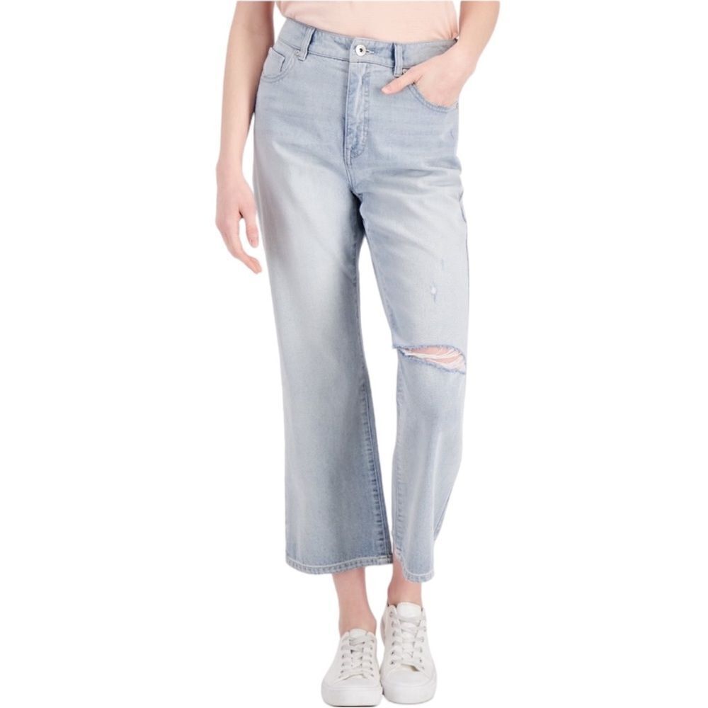 Style & Co Slouchy Fit High Rise Cropped Ripped Jeans Silver Valley Sz 10 NWT